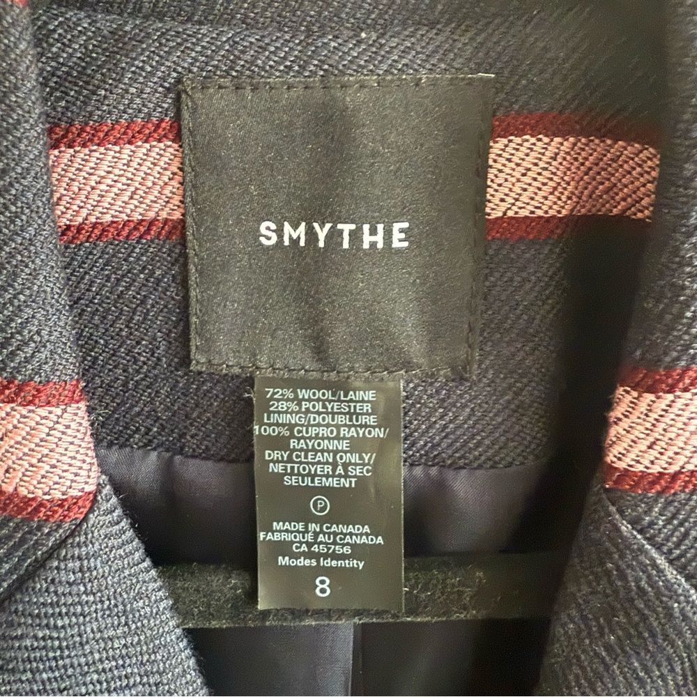 Smythe Double Breasted Striped Blazer Gold Accented Buttons Quarter Sleeve Sz 8 - Picture 11 of 16